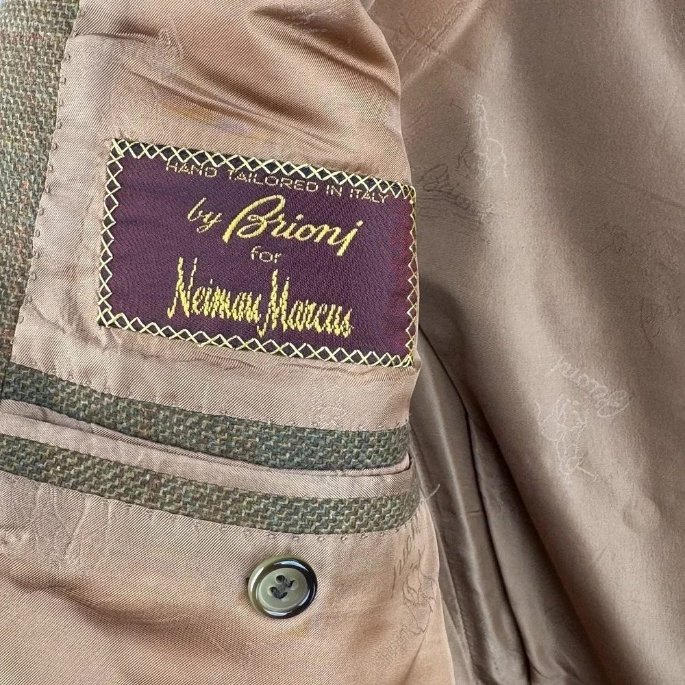 Brioni Sport Coat Blazer Men's 44R Brown Olive Donegal Tweed Escorial Wool Italy